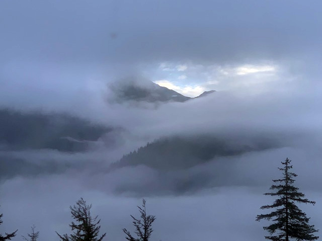 View from Blueberry Hill across the channel to the mountains east of Juneau.