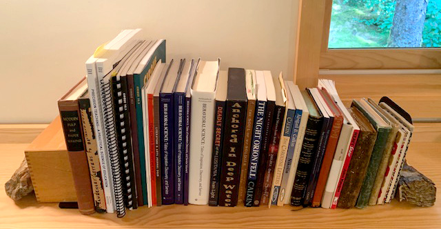 Books that range in publication date from about 1810 to 2019, mostly written by people in my family. I just happen to have copies of the old ones.