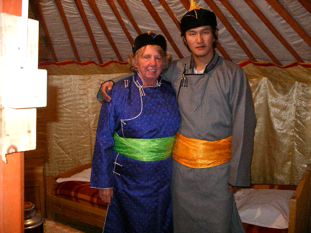 Hannah and Khangal, our guide, in a ger in Mongolia. Hannah and I traveled a lot together. 