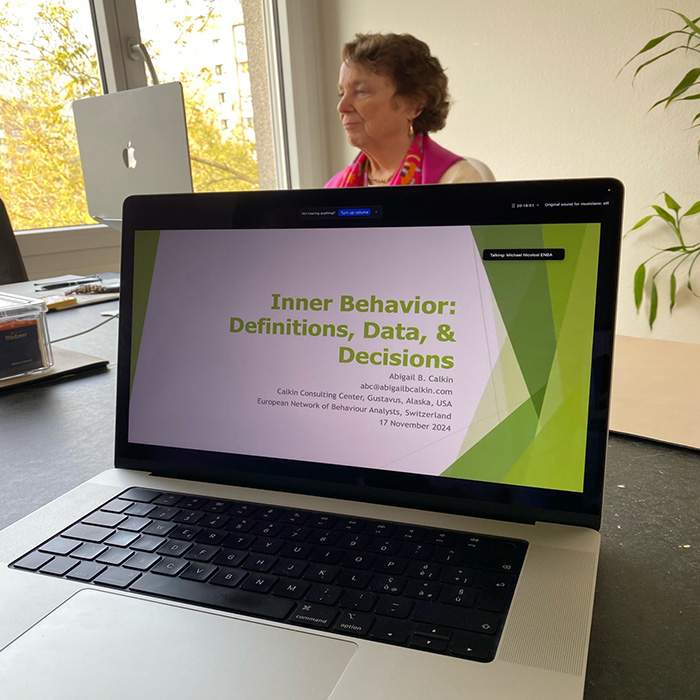 Abigail at the beginning of her presentation on definitions, data, and decision making on inner behavior. Abigail at the beginning of her presentation on definitions, data, and decision making on inner behavior.