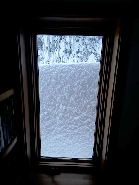 View out upstairs window. The snow is on one of the roofs. View out upstairs window. The snow is on one of the roofs.