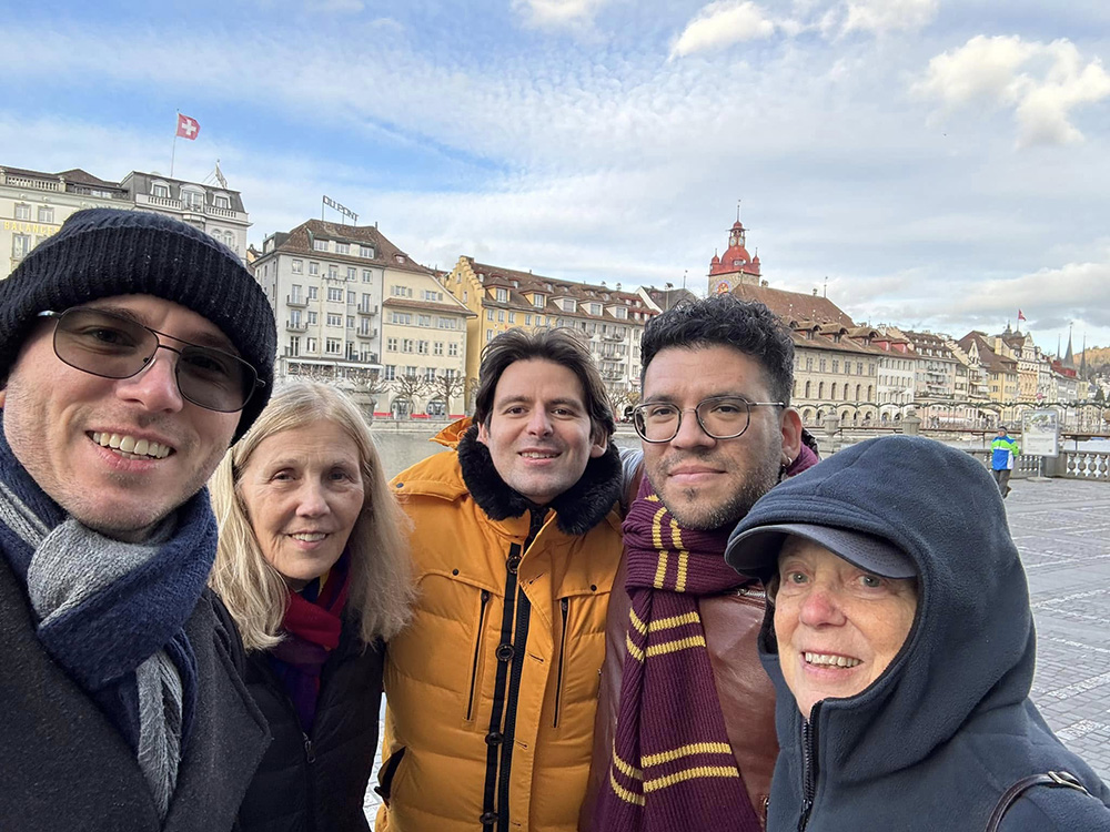 Michael, Nancy, Nicola, Gerard, and Abigail in Lucerne, Switzerland with Michael and Gerard my hosts, and Nicola and his wife (not here but at work) as Nancy’s hosts. Michael, Nancy, Nicola, Gerard, and Abigail in Lucerne, Switzerland with Michael and Gerard my hosts, and Nicola and his wife (not here but at work) as Nancy’s hosts.