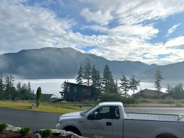 View out the apartment window at the house in Douglas.
